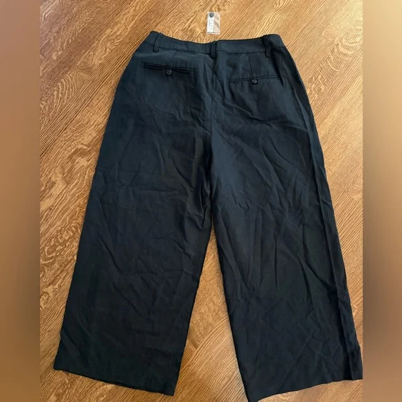 NWT MADEWELL Harlow Wide Leg Pleated Pants Black Cotton Linen Comfy Baggy 12 P - Picture 2 of 6